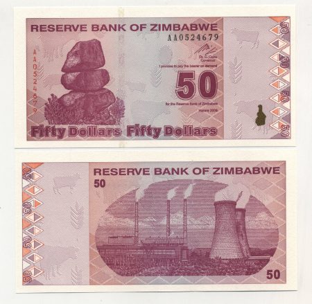 Zimbabwe 50 Dollars 2009 Pick 96 UNC