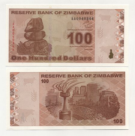 Zimbabwe 100 Dollars 2009 Pick 97 UNC