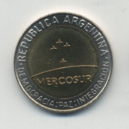 ARGENTINA 1 PESO 1998 MERCOSUR BI-METALLIC KM 125 UNC