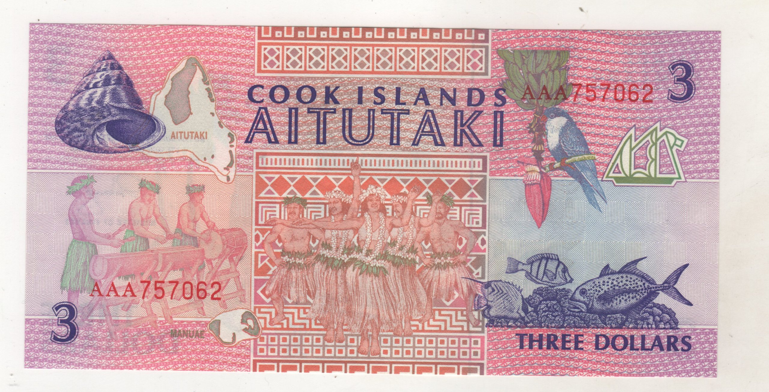 Cook Islands 3 Dollars ND 1992 Pick 7 UNC Cook Islands 3 Dollars ND 1992 Pick 7 UNC
