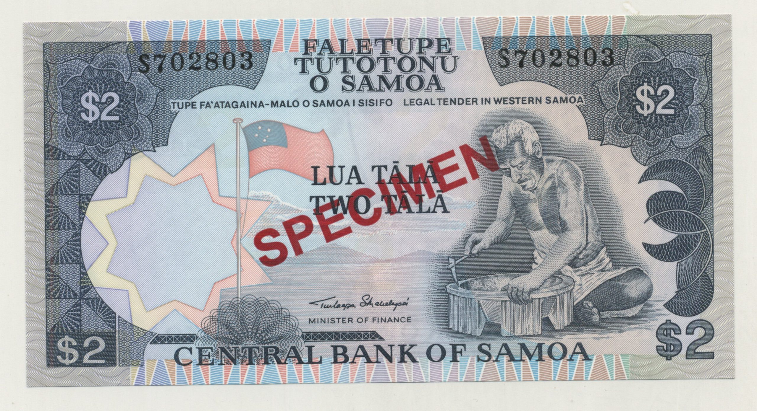 Samoa 2 Tala ND 1985 Pick 25.s UNC Specimen Samoa 2 Tala ND 1985 Pick 25.s UNC Specimen