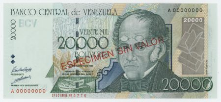 Venezuela 20000 Bolivares 24-8-1998 Pick 82s UNC