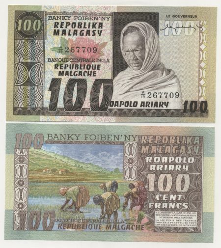 Madagascar 100 Francs ND 1974-75 Pick 63a UNC