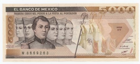 Mexico 5000 Pesos 24-2-1987 Pick 88b UNC