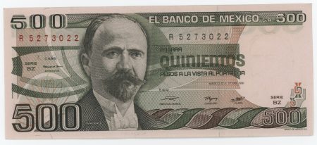 Mexico 500 Pesos 27-1-1981 Pick 75a Serie BZ UNC