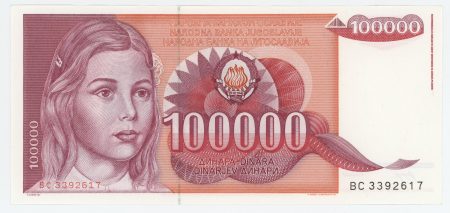 Yugoslavia 100000 Dinara 1-5-1989 Pick 97a UNC