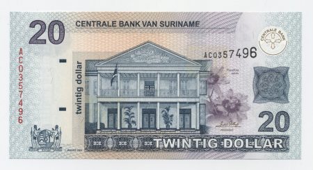 Suriname 20 Dollars 1-1-2004 Pick 159 UNC