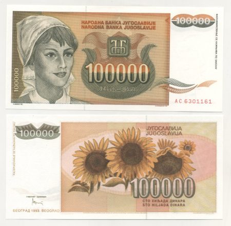 Yugoslavia 100000 Dinara 1993 Pick 118 UNC