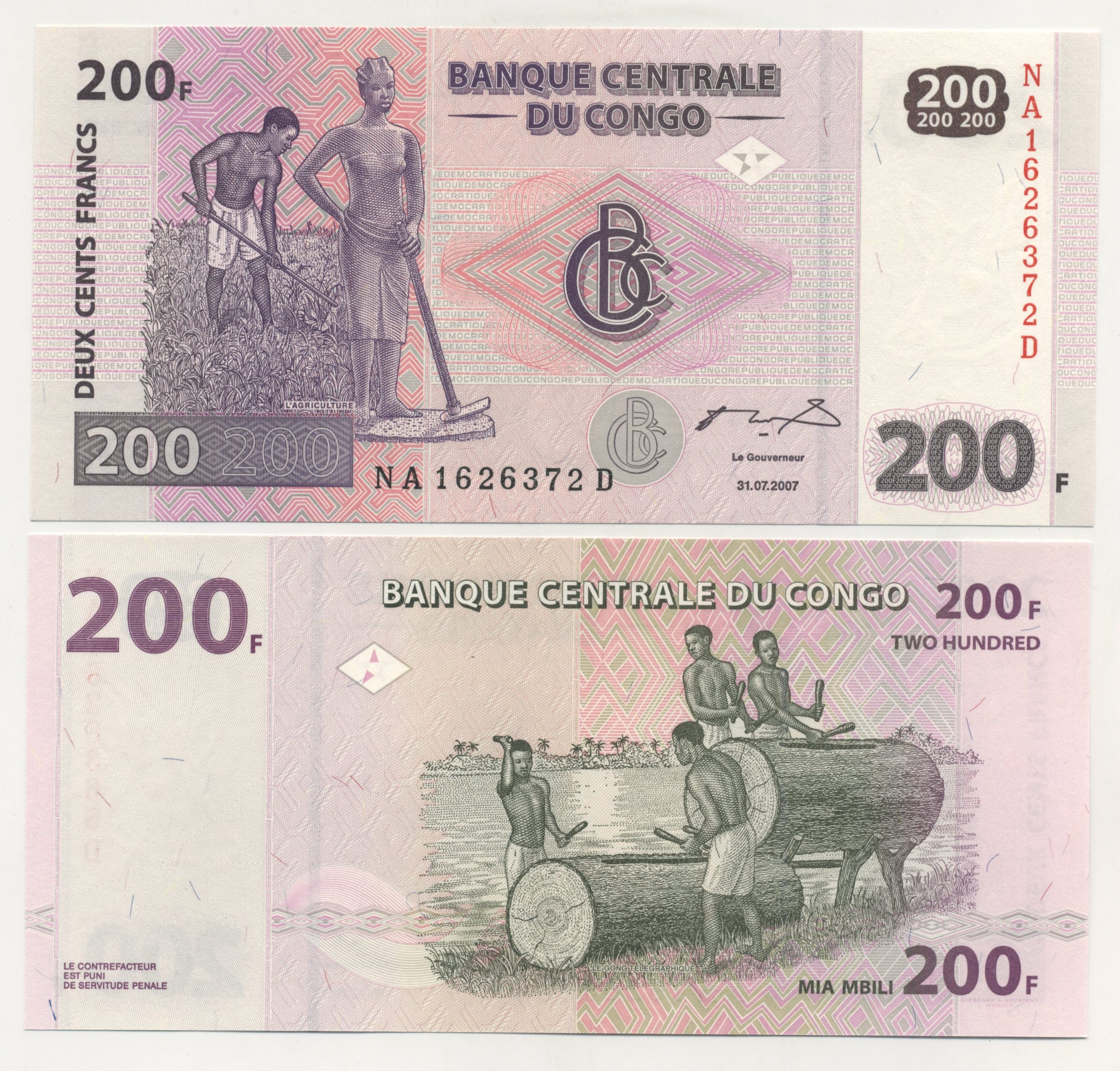 Congo Dem. Rep. 200 Francs 31-07-2007 Pick 99 UNC Congo Dem. Rep. 200 Francs 31-07-2007 Pick 99 UNC