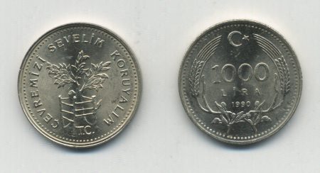 Turkey 1000 Lira 1990 Enviromental Protection KM 996 Coin Uncirculated