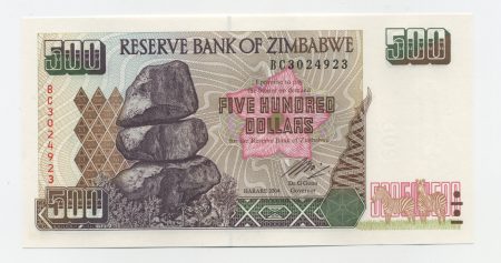 Zimbabwe 500 Dollars 2004 Pick 11.b UNC