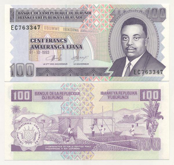 Burundi 100 Francs 1-10-1993 Pick 37a UNC