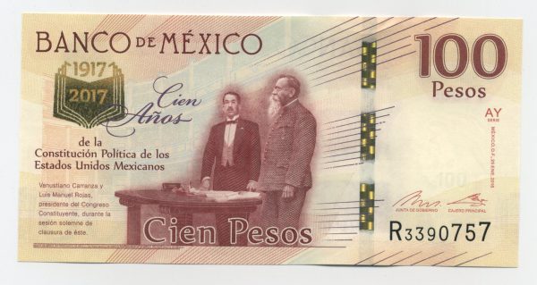 Mexico 100 Pesos 25-1-2016 Pick 130c UNC 100 Years Consti