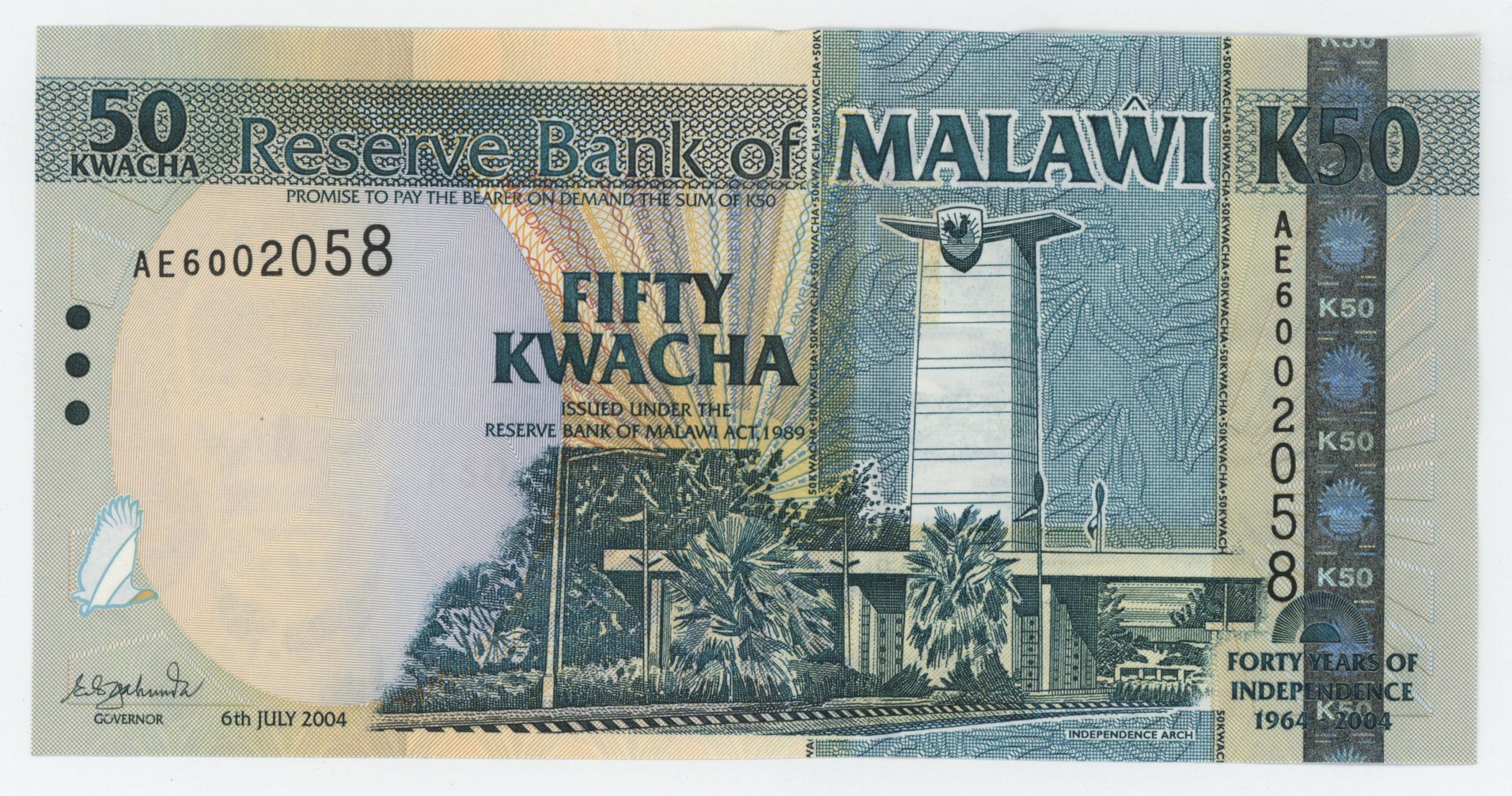 Malawi 50 Kwacha 6-7-2004 Pick 49 UNC Malawi 50 Kwacha 6-7-2004 Pick 49 UNC
