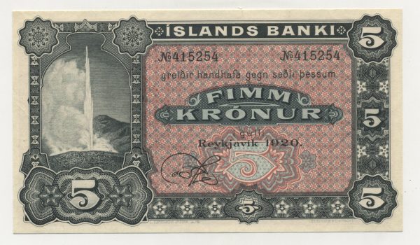 Iceland 5 Kronur 1920 Pick 15r UNC Sing 2