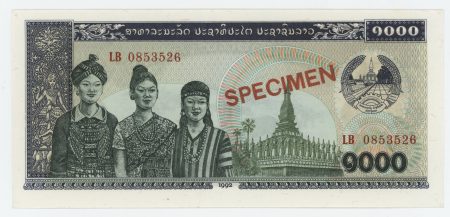 Lao Laos 1000 Kip 1992 Pick 32s UNC Specimen