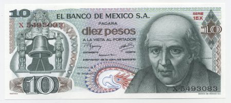 Mexico 10 Pesos 18-2-1977 Pick 63i UNC Serie 1EX