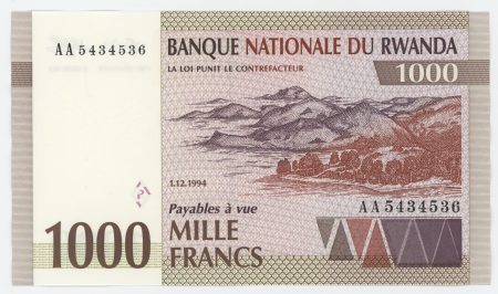 Rwanda 1000 Francs 1-12-1994 Pick 24 UNC