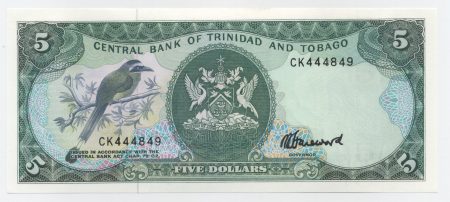 rinidad & Tobago 5 Dollars ND 1985 Pick 37c UNC