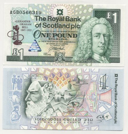 Scotland 1 Pound 3-3-1997 Pick 359a UNC Graham Bell