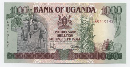 Uganda 1000 Shilingi 1991 Pick 34a UNC
