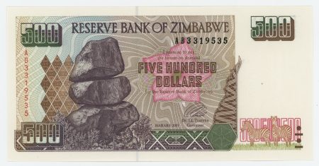 Zimbabwe 500 Dollars 2001 Pick 11a UNC