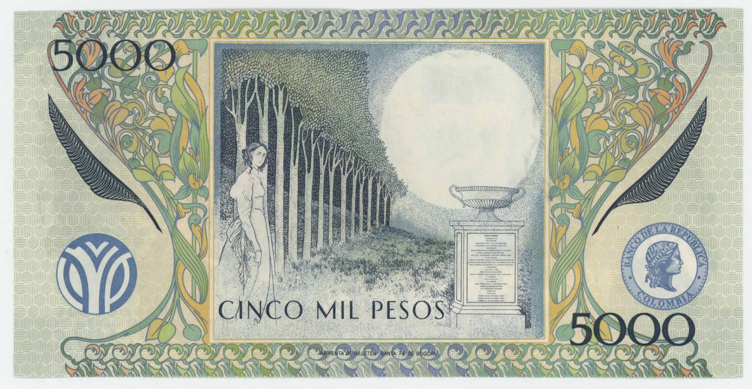 Colombia 5000 Pesos 12-10-1999 Pick 447d UNC Colombia 5000 Pesos 12-10-1999 Pick 447d UNC