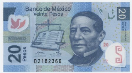 Mexico 20 Pesos 10-6-2012 Pick 122 Serial S UNC