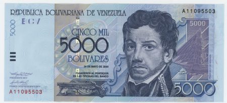 Venezuela 5000 Bolivares 25-5-2000 Pick 84a UNC