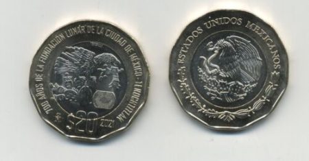 Mexico 20 Pesos 2021 700 Tenochtitlan Bi-Metallic KM New UNC Coin Unc
