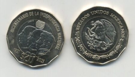 Mexico 20 Pesos 2021 Bi-Centenary Bi-Metallic KM New UNC Coin