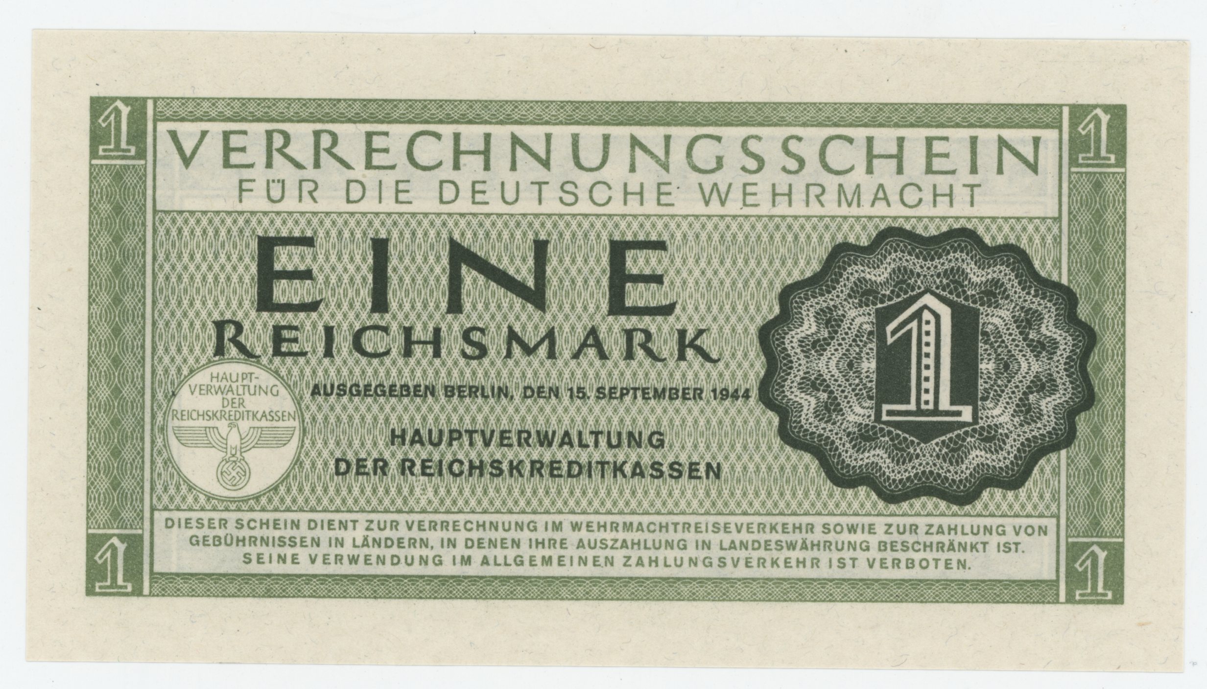 Germany 1 Reichsmark ND 1942 Pick M38 UNC Wehrmacht Germany 1 Reichsmark ND 1942 Pick M38 UNC Wehrmacht