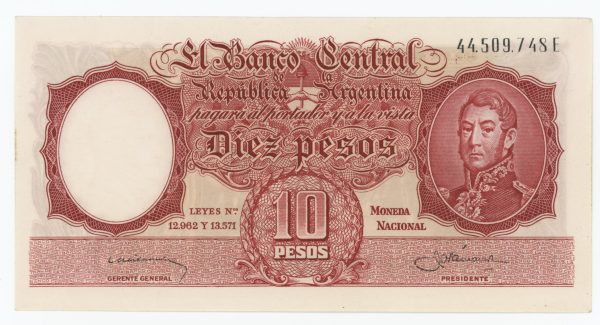 Argentina 10 Pesos ND 1968 Pick 270 Sing 6 UNC