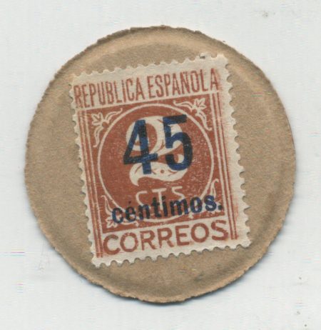 Spain España 45 Centimos on 2 cent ND 1938 Pick 96 NL Unc