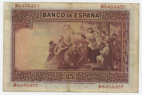 Spain España 25 Pesetas 12-10-1926 Pick 71a VF-