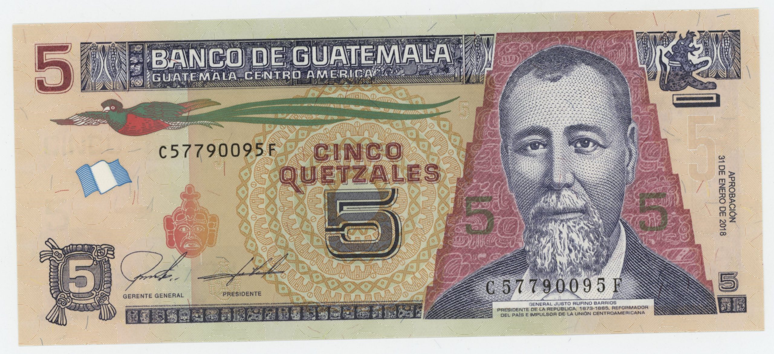 Guatemala 5 Quetzales 31-1-2018 Pick 122A UNC Guatemala 5 Quetzales 31-1-2018 Pick 122A UNC