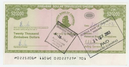 Zimbabwe 20000 Dollars ND 2003? Pick 18 XF+