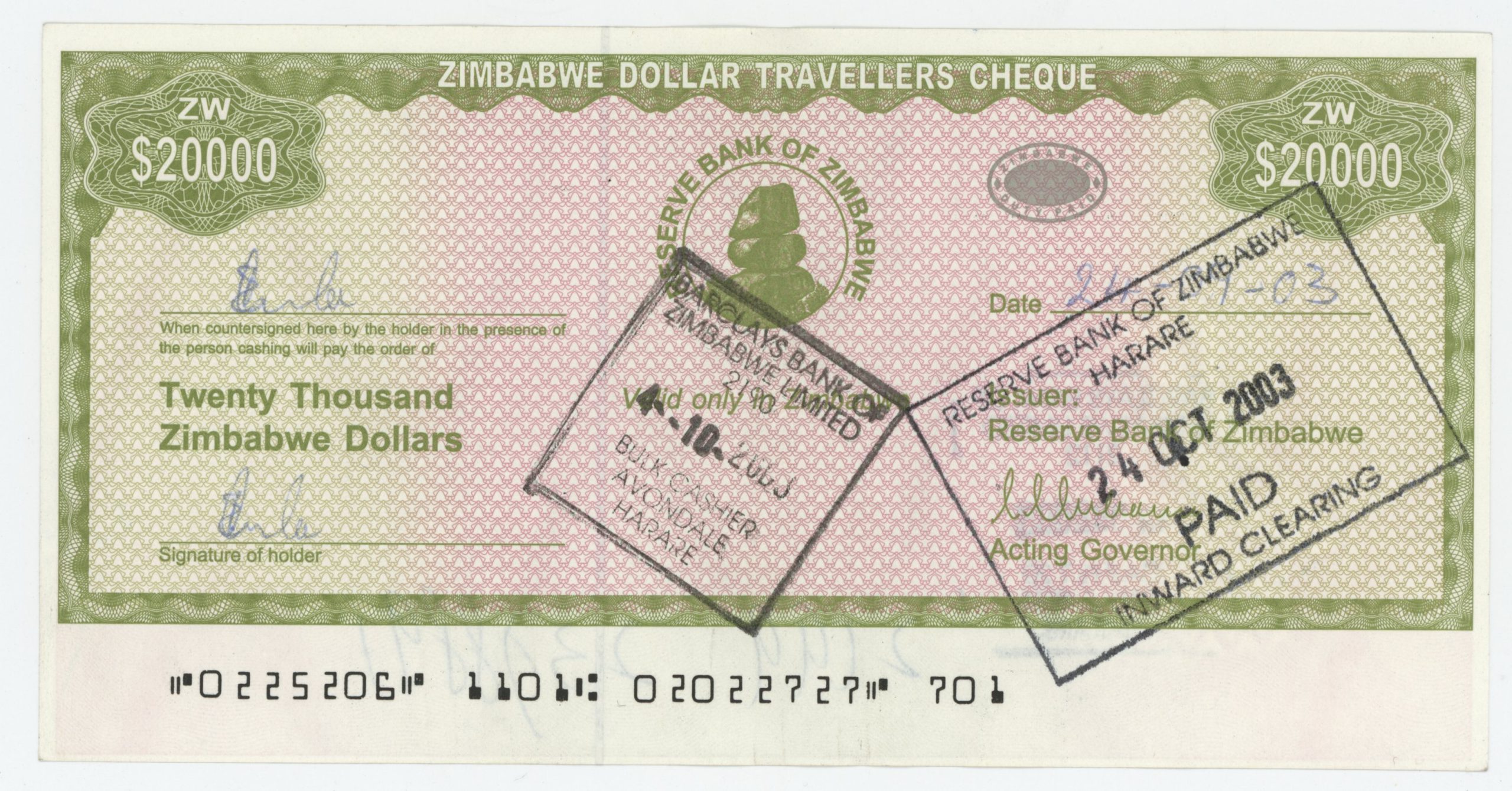 Zimbabwe 20000 Dollars ND 2003? Pick 18 XF+ Zimbabwe 20000 Dollars ND 2003? Pick 18 XF+