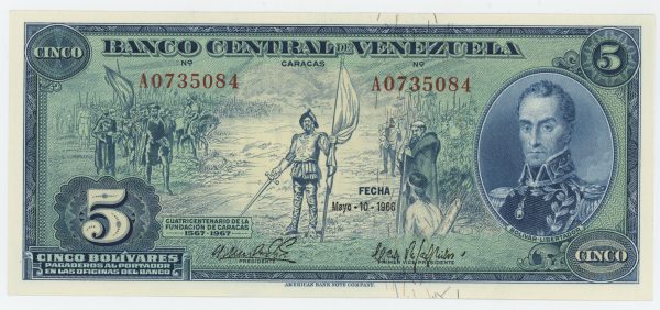 Venezuela 5 Bolivares 10-5-1966 Pick 49 UNC