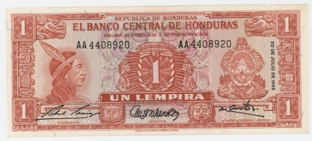 Honduras 1 Lempira 30-7-1965 Pick 54A.b XF+