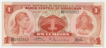 Honduras 1 Lempira 30-6-1978 Pick 62 XF+ Circulated Banknote