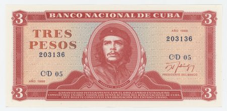 Cuba 3 Pesos 1988 Pick 107b UNC Che
