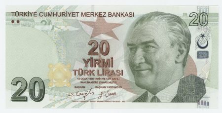 Turkey 20 Lira L.1970 2009 Pick 224f UNC