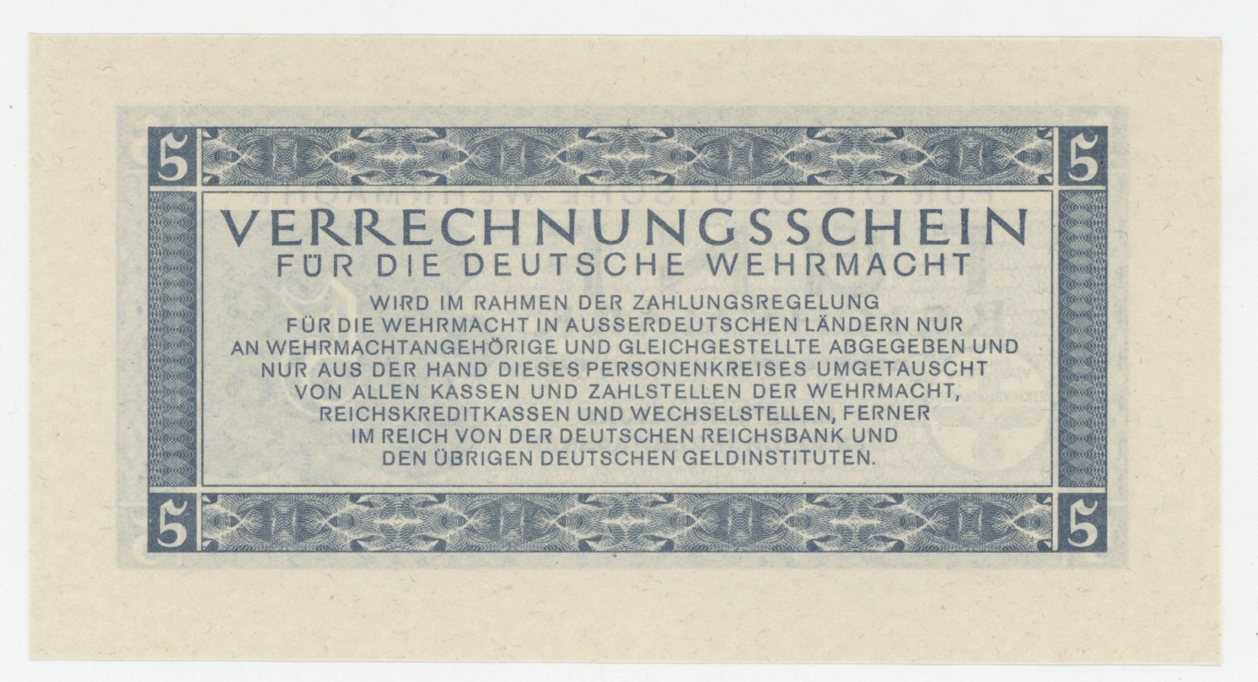 Germany 5 Reichsmark 1944 Pick M39 UNC Wehrmacht Germany 5 Reichsmark 1944 Pick M39 UNC Wehrmacht
