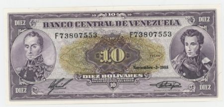 enezuela 10 Bolivares 3-11-1988 Pick 62 UNC