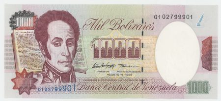 Venezuela 1000 Bolivares 6-8-1998 Pick 76d Ser Q UNC